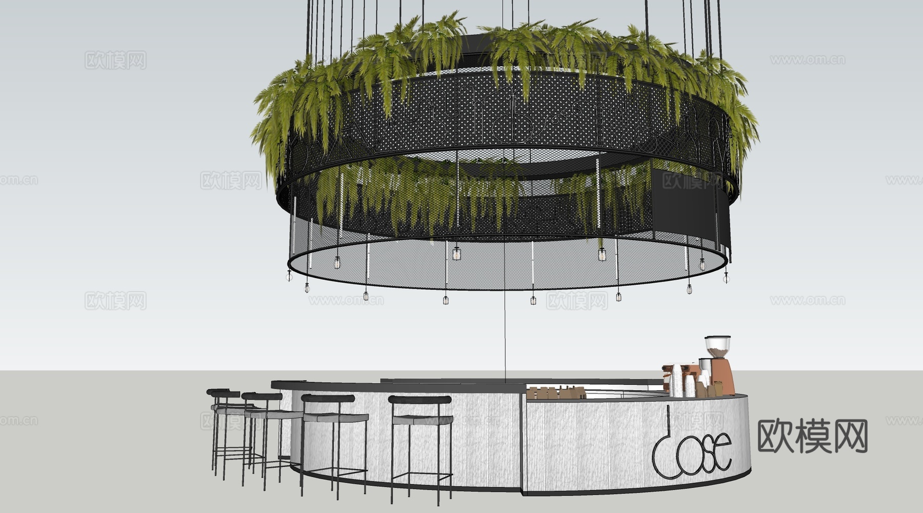 现代咖啡吧台 酒吧台 圆形服务台 圆形收银台su模型
