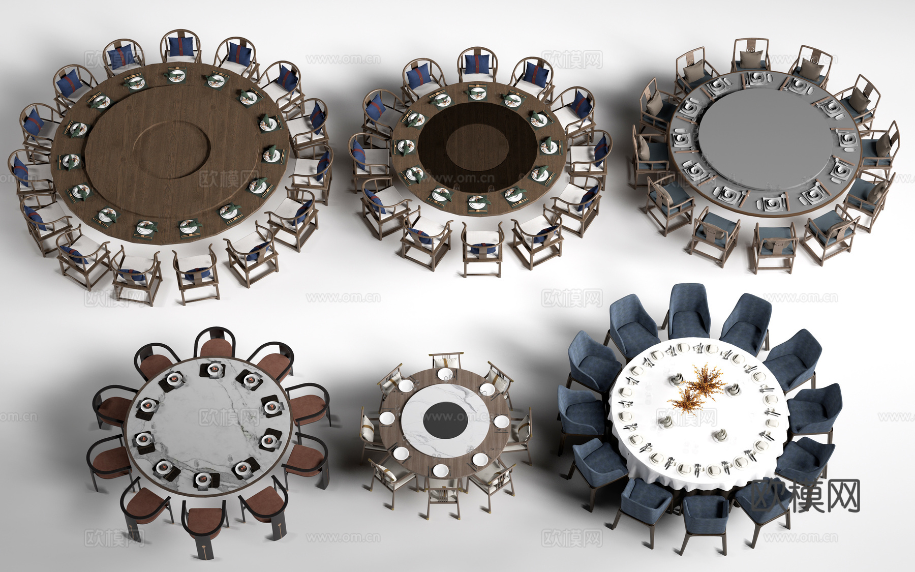 现代圆形餐桌椅 包厢桌椅 包间餐桌su模型