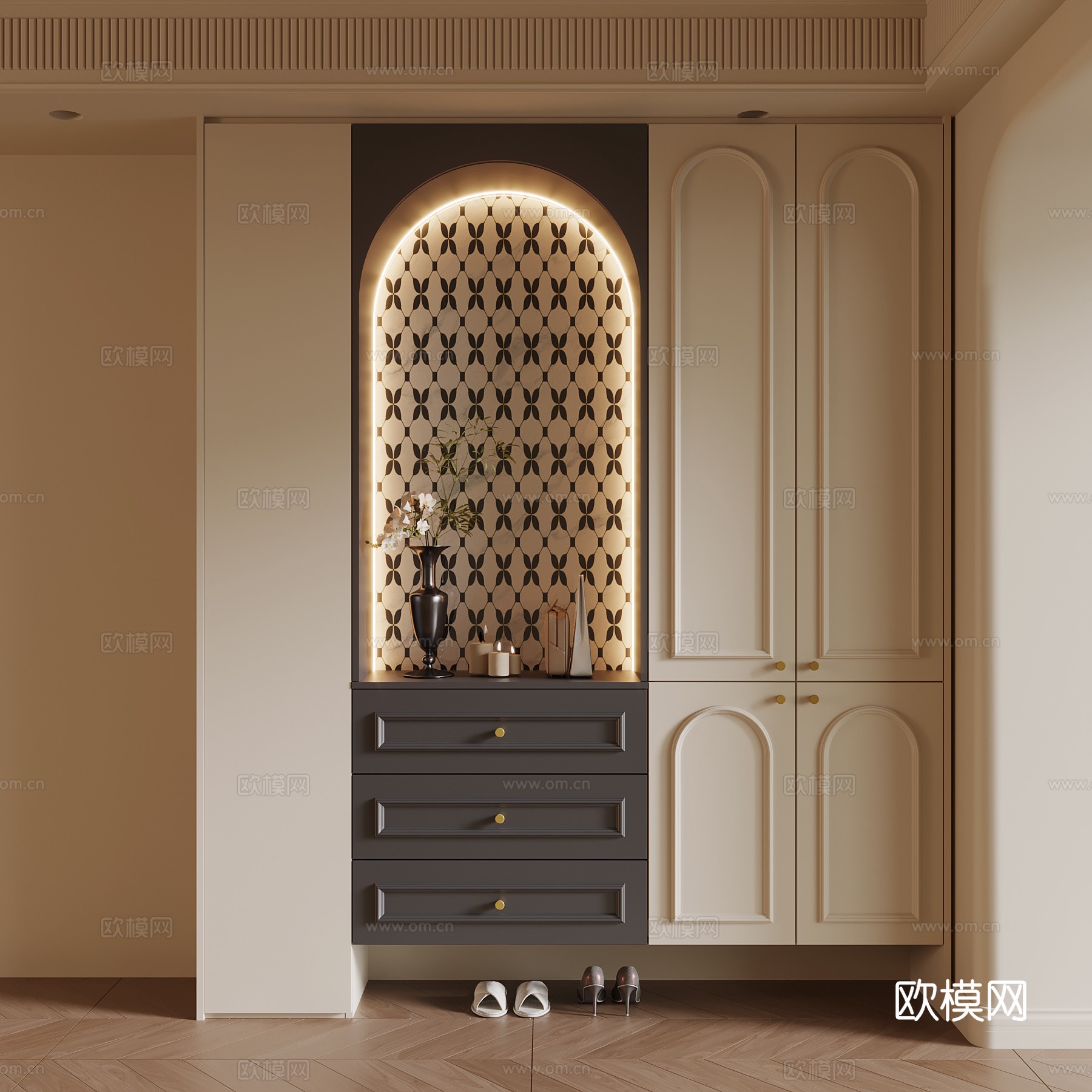 法式鞋柜 入户鞋柜su模型