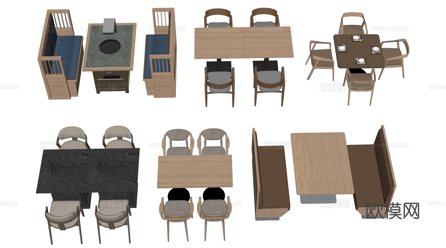 现代餐饮桌椅 餐桌椅组合 餐厅桌椅su模型