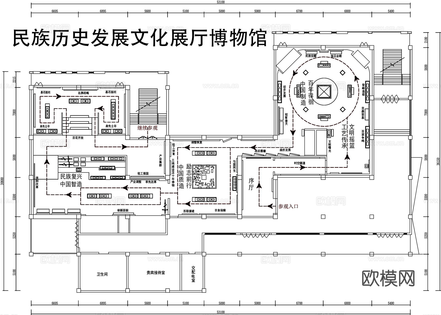民族历史文化展厅博物馆平面图cad施工图下载