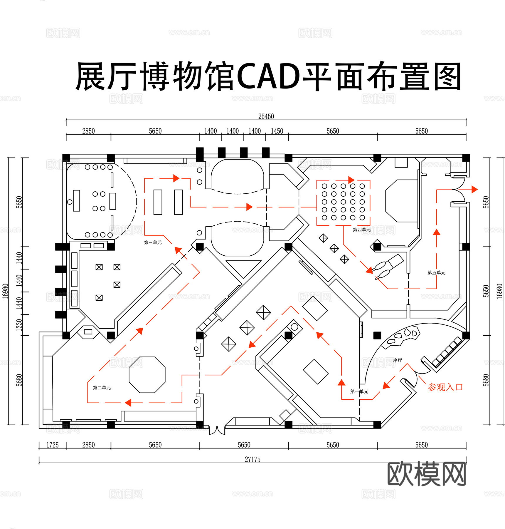 展厅博物馆平面图cad施工图下载