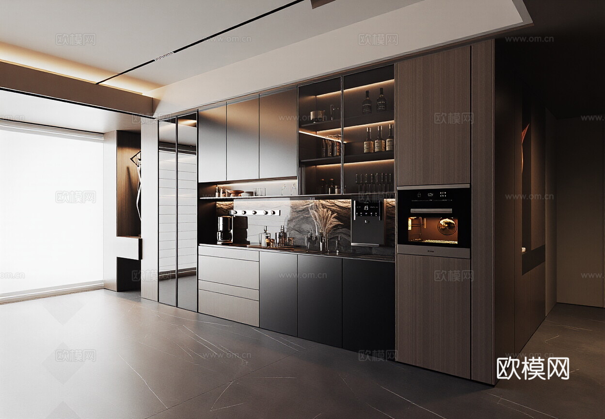 现代意式餐边柜 餐厅餐边柜 酒柜餐边柜 玻璃餐边柜 茶水餐边3d模型下载