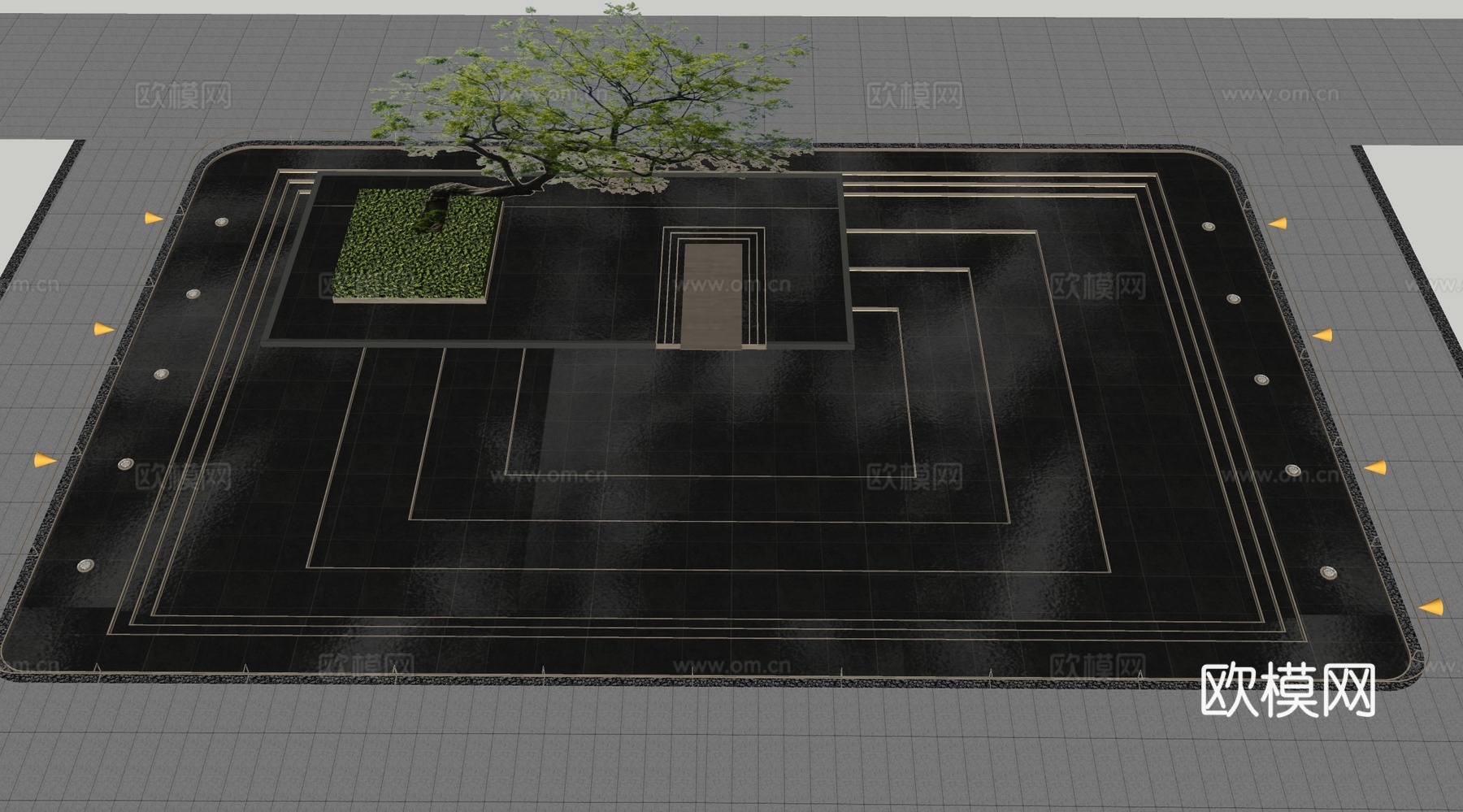 现代景观水景 天井庭院水景 方形水景su模型下载（渲染图2）