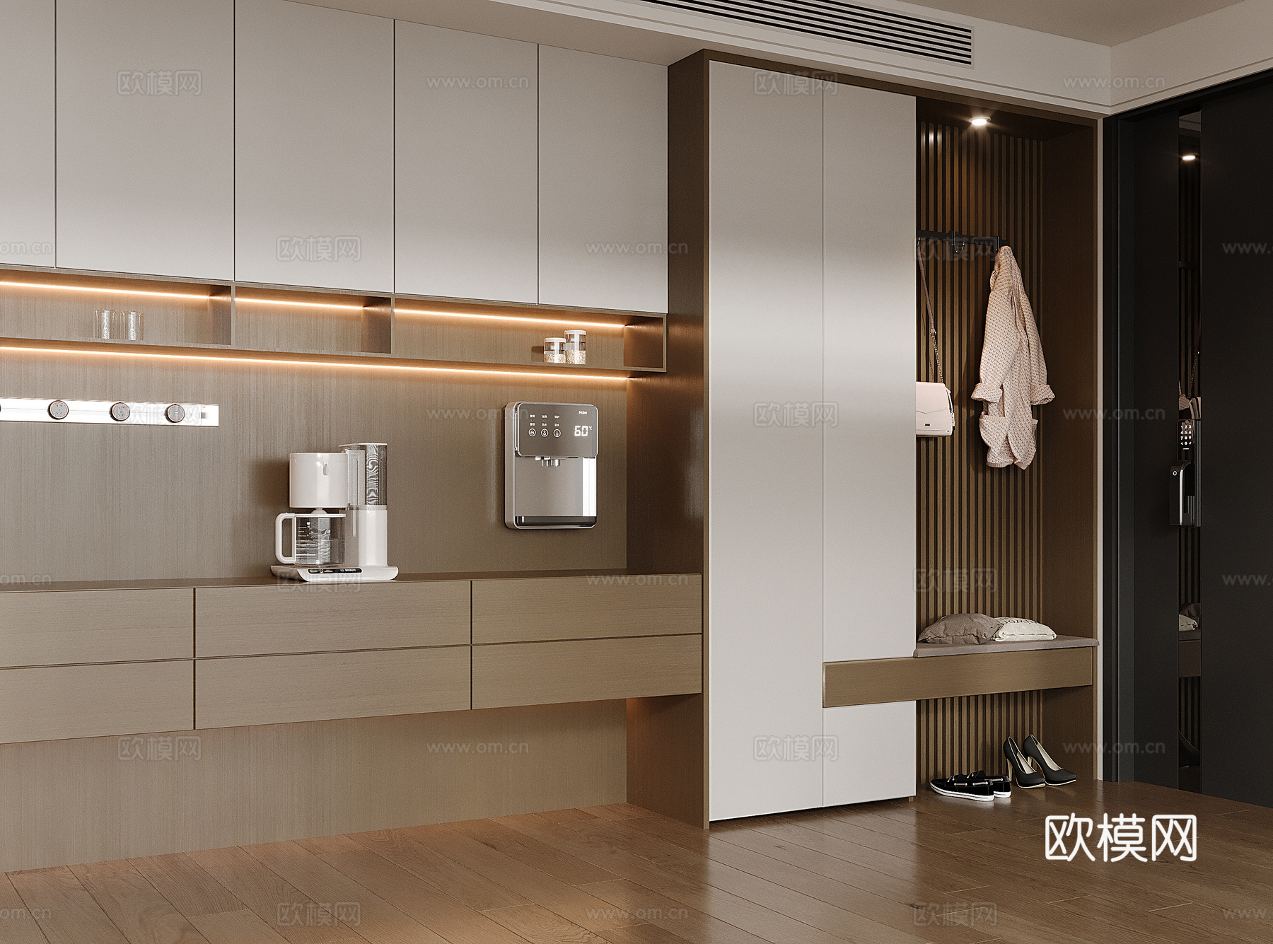 现代入户鞋柜酒柜一体柜 餐边柜 鞋柜 装饰柜su模型下载（渲染图2）