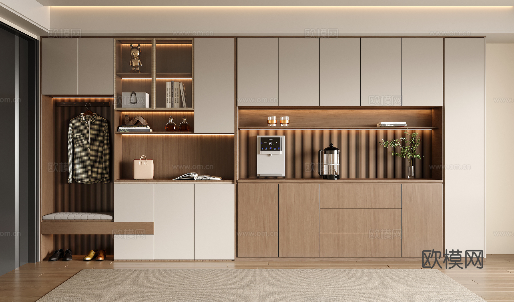 现代入户鞋柜酒柜一体柜 餐边柜 鞋柜 装饰柜su模型下载（渲染图2）