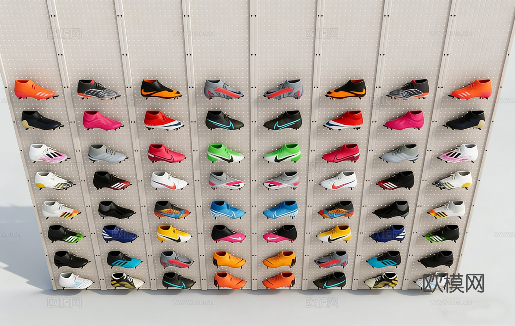 运动品牌店球鞋展示墙 洞洞板挂钩 耐克阿迪鞋 运动鞋陈列墙su模型
