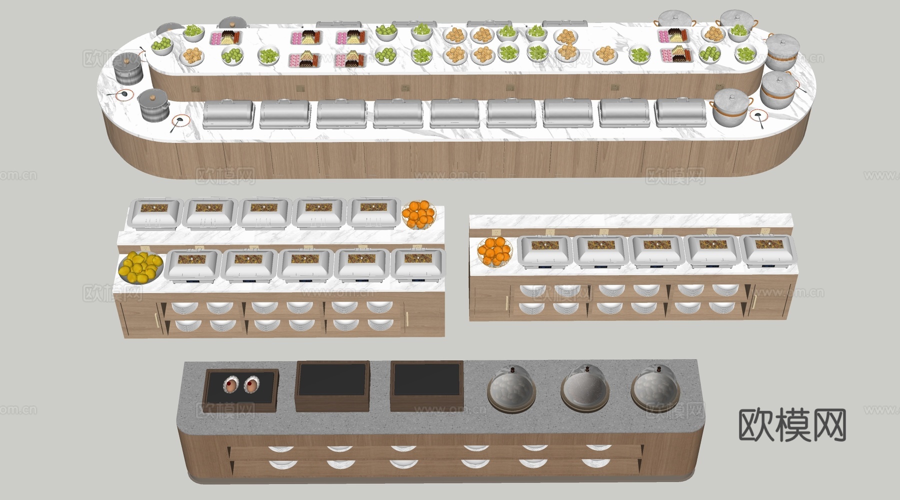 现代自助餐台 餐吧台 餐厅取餐台 小料台su模型