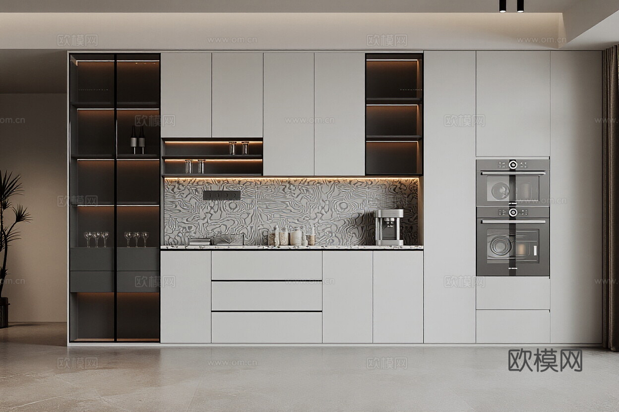 现代简约餐边柜 餐厅餐边柜 酒柜餐边柜 玻璃餐边柜 茶水餐边3d模型