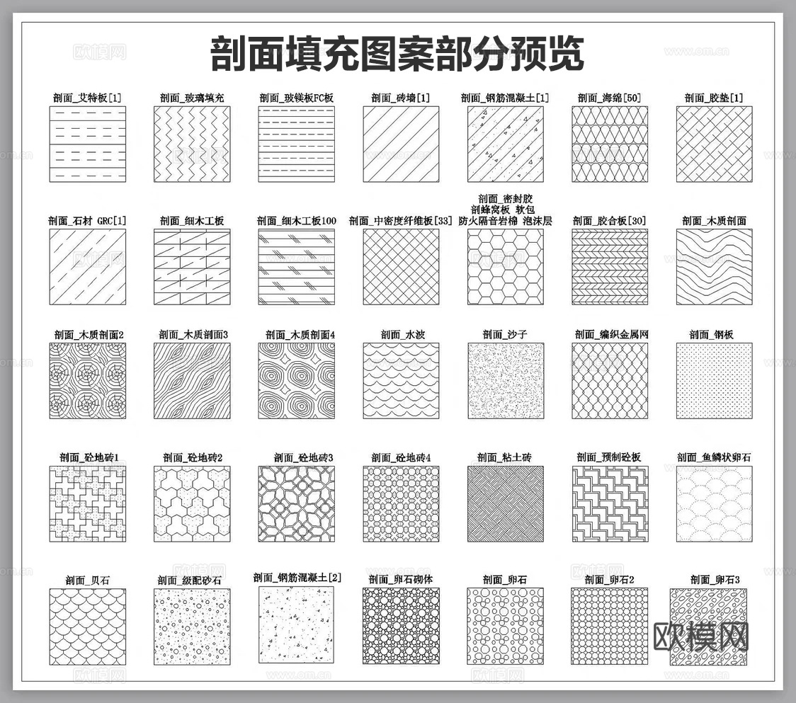 2026年新款超全CAD填充图案填充样式图库cad施工图