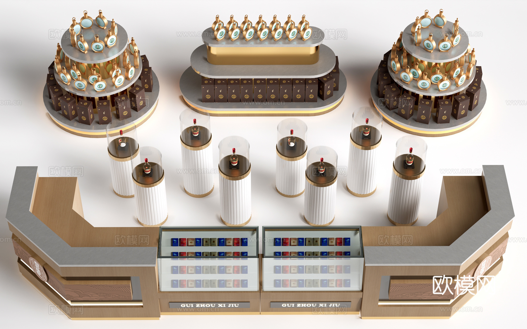 现代烟酒柜 酒展架 文创展台su模型