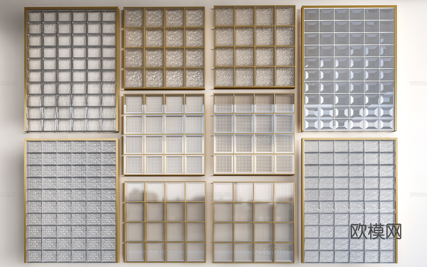 现代玻璃砖隔断 长虹玻璃 水晶砖隔断 玻璃砖屏风 艺术玻璃砖su模型