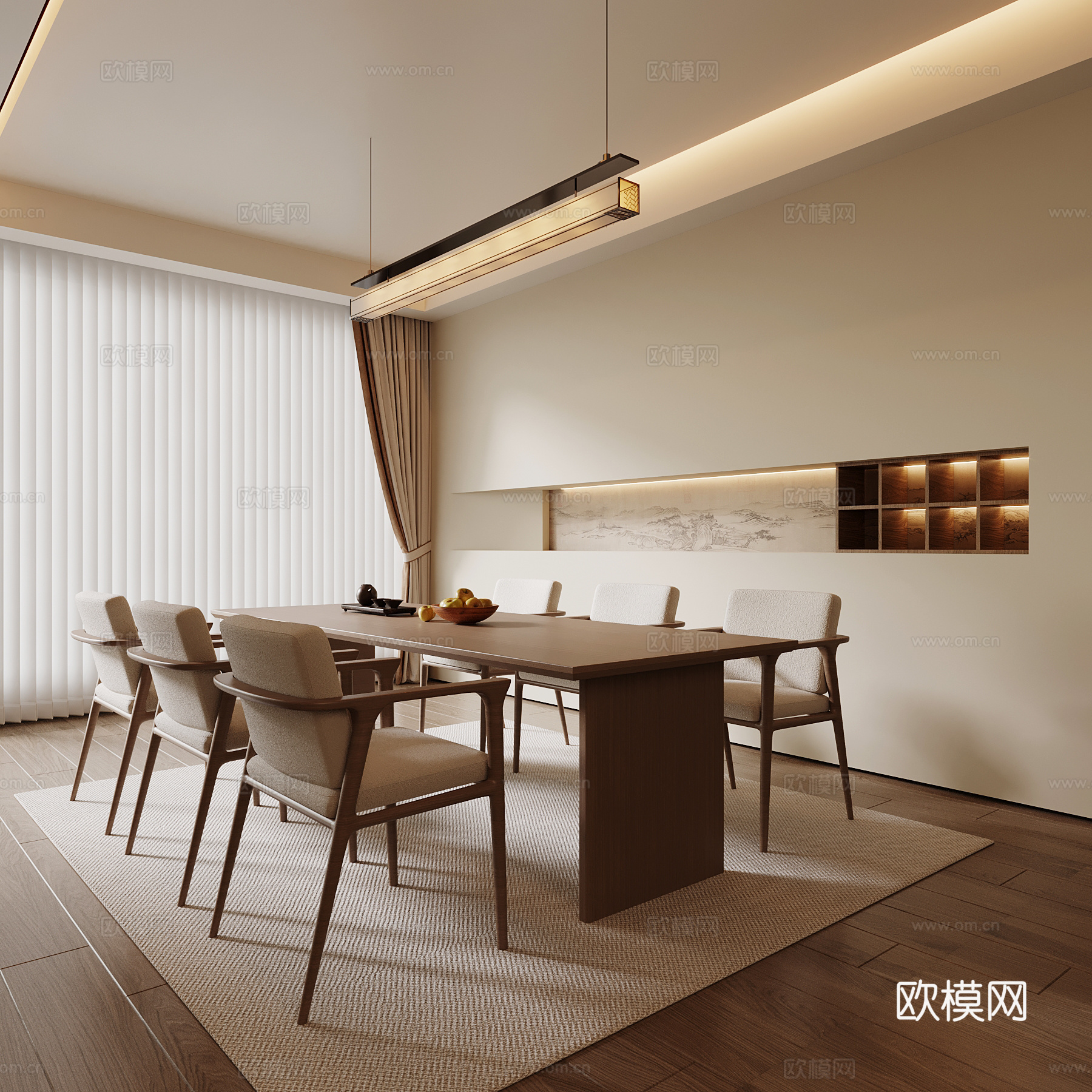 新中式餐厅 餐桌椅su模型