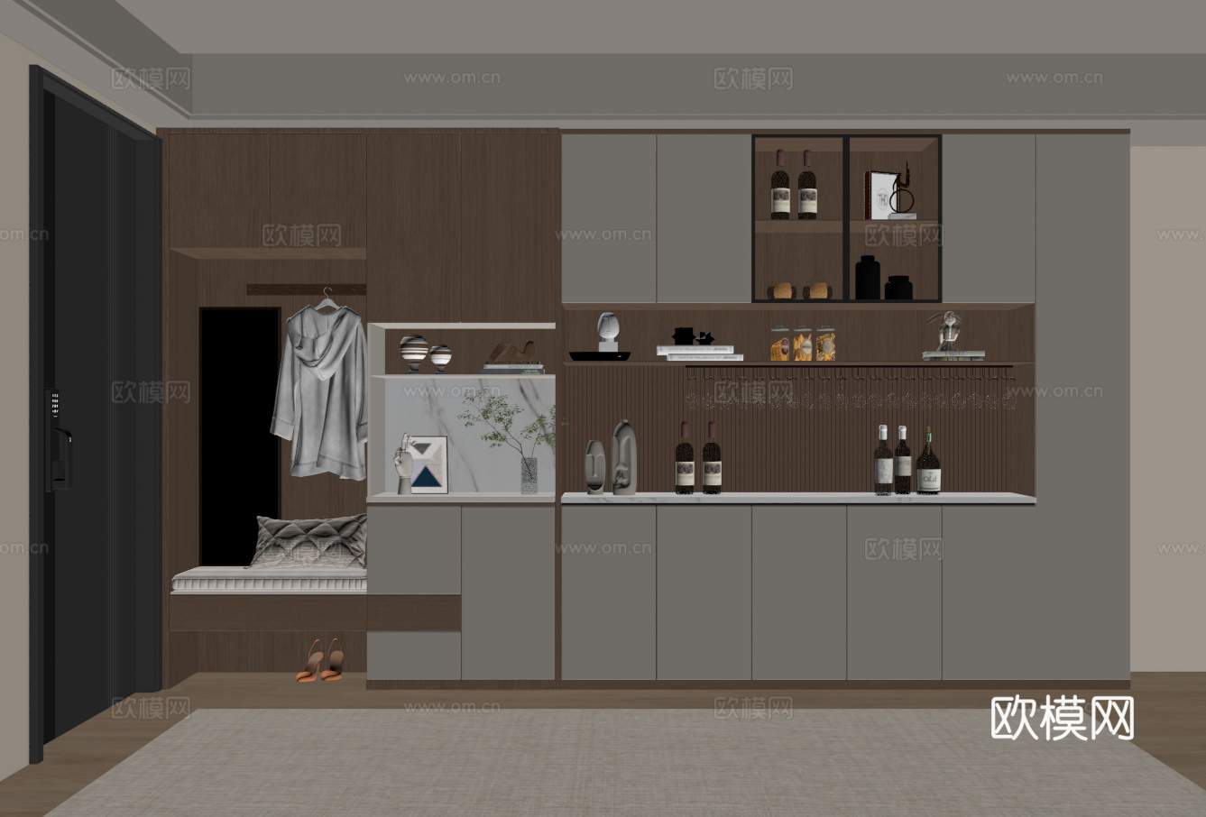 现代入户鞋柜酒柜一体柜 餐边柜 鞋柜 装饰柜su模型下载（渲染图1）