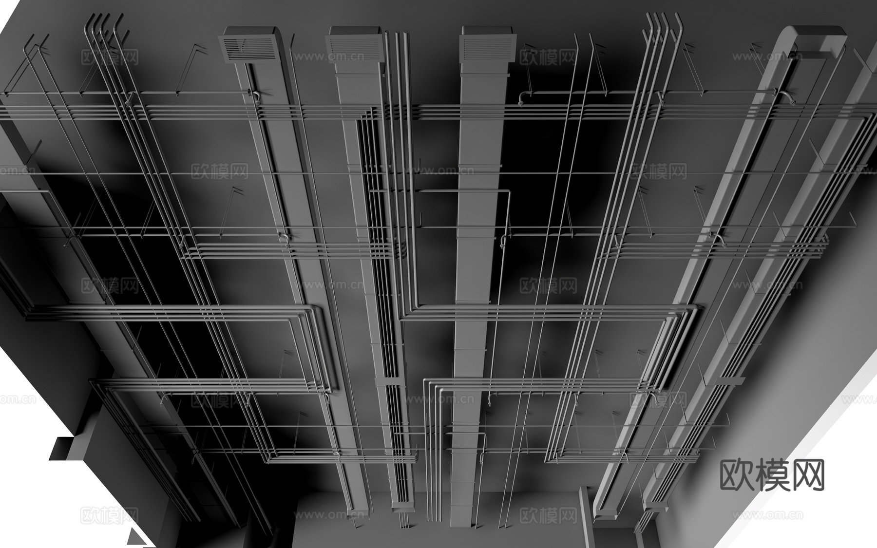 现代工业吊顶 管道吊顶 loft吊顶 空调管道su模型下载（渲染图1）