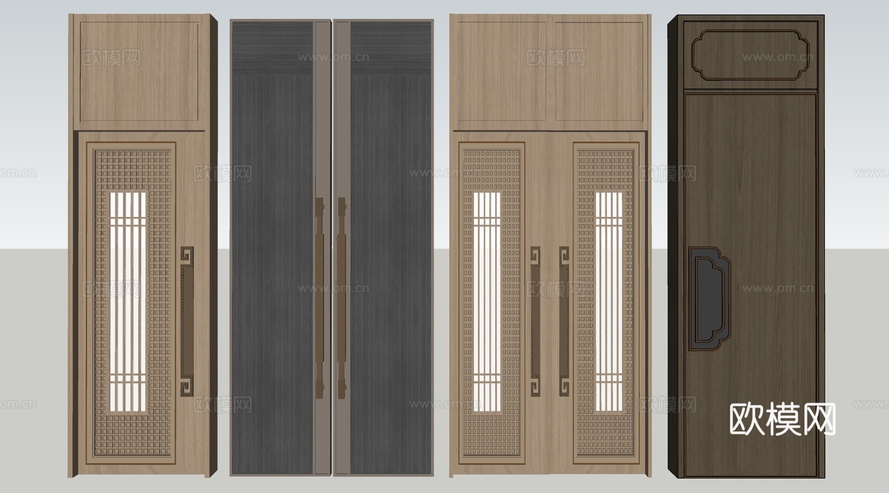 新中式木门 宴会厅门 会议室木门 平开门su模型