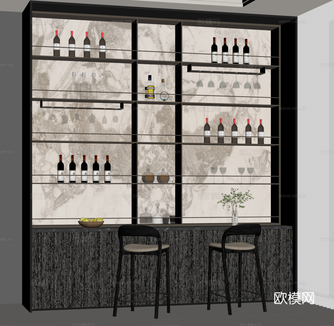 酒架 吧台su模型su模型