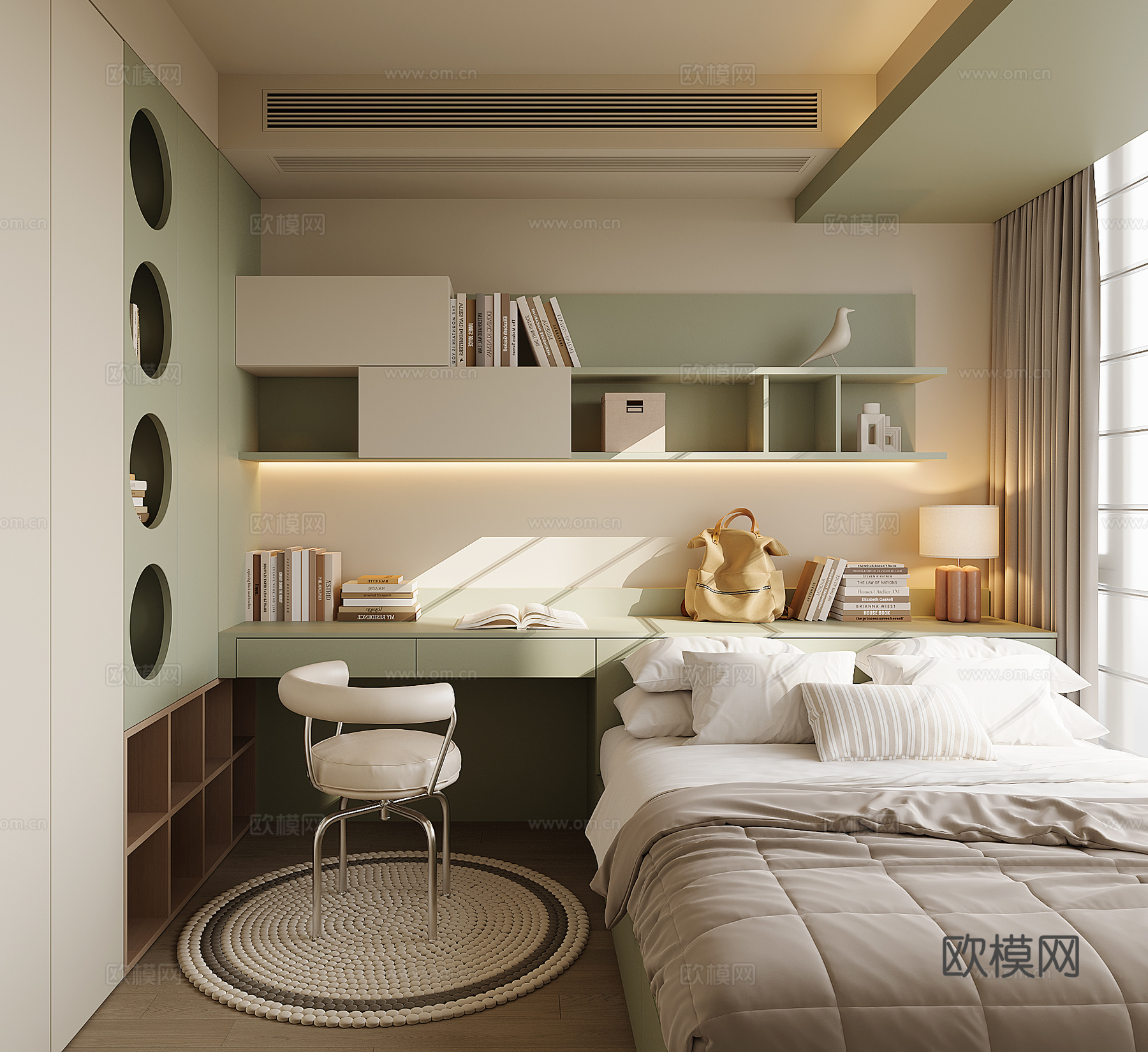 现代榻榻米卧室su模型