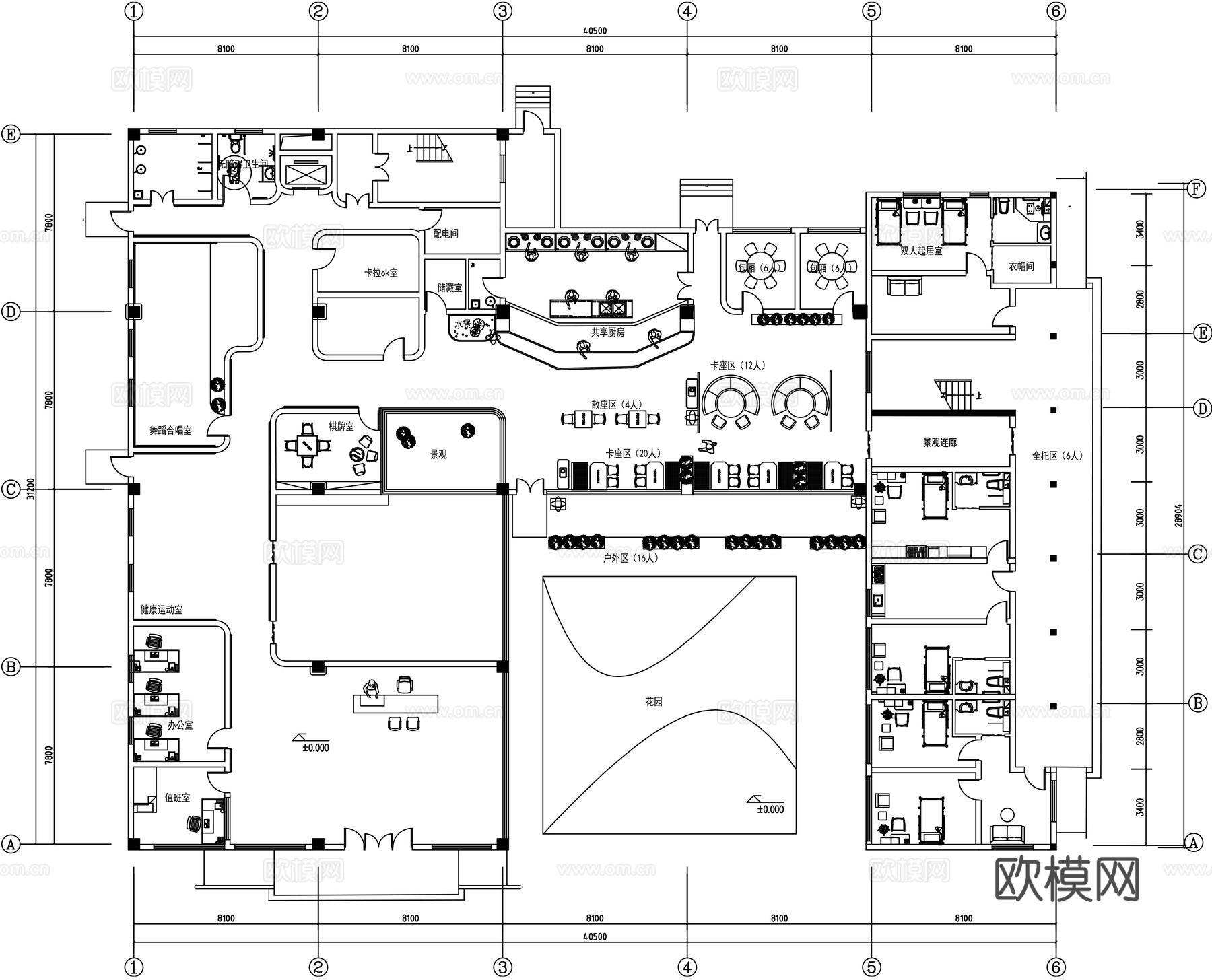 活动中心平面图cad施工图下载（渲染图4）