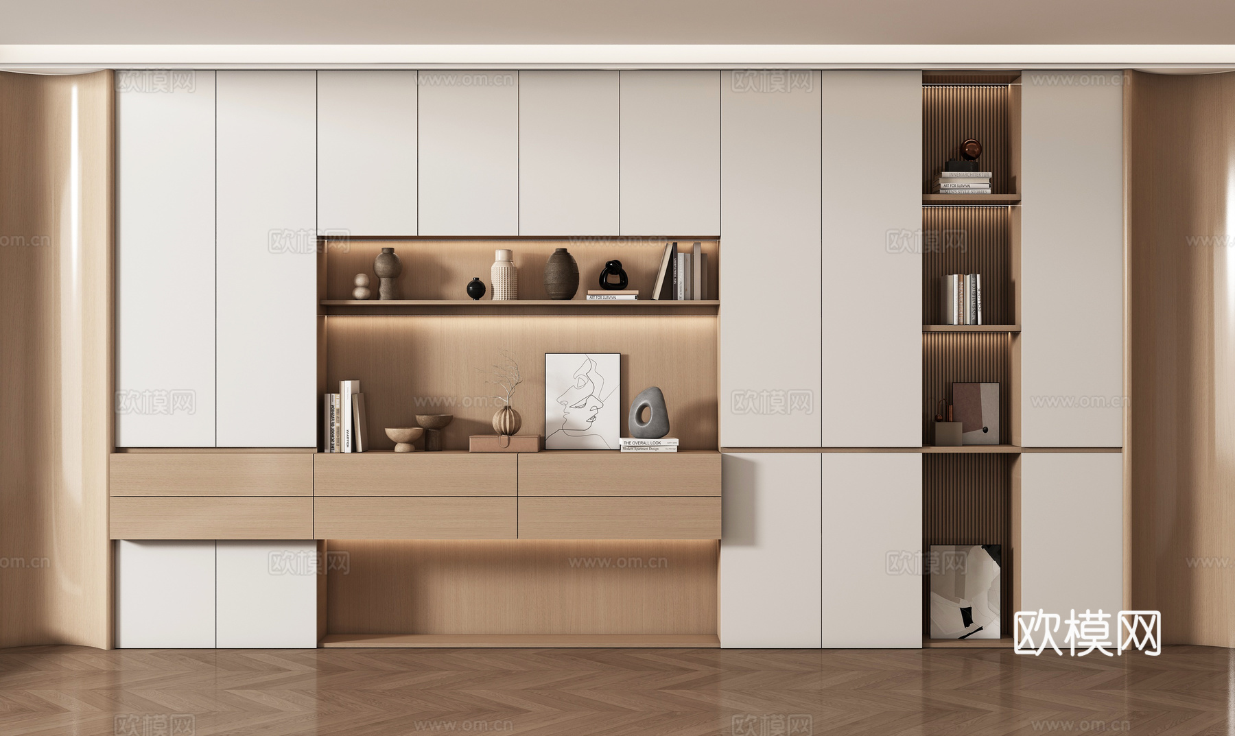 现代书柜 储物柜 背景柜 书籍摆件组合 装饰柜3d模型下载
