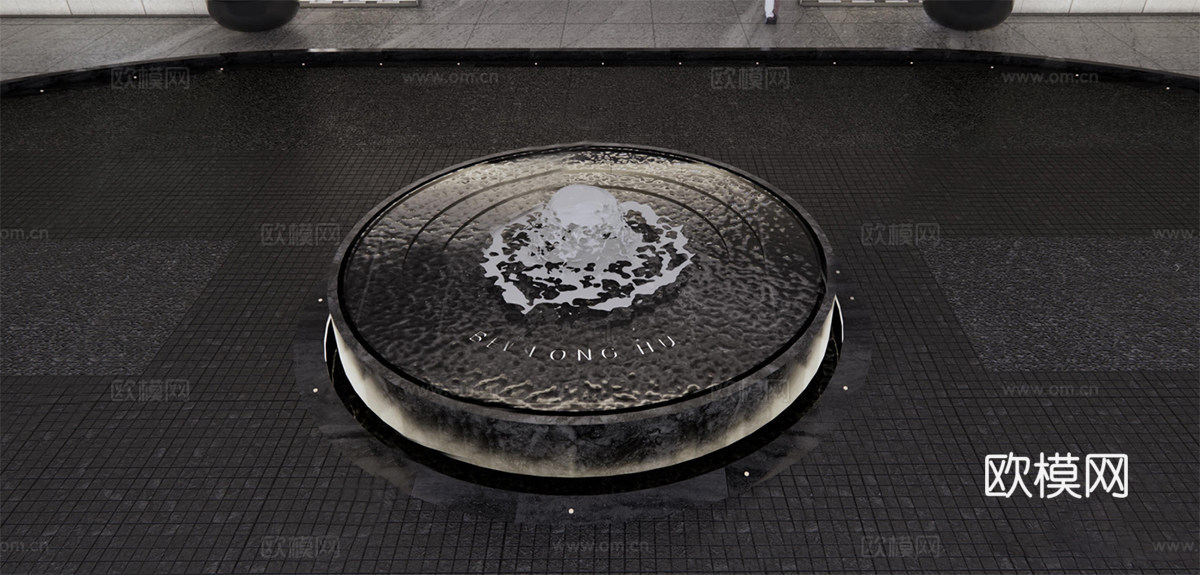 现代简约水景 示范区环岛水景 圆形环岛景观 小区入户水景景观su模型下载（渲染图1）