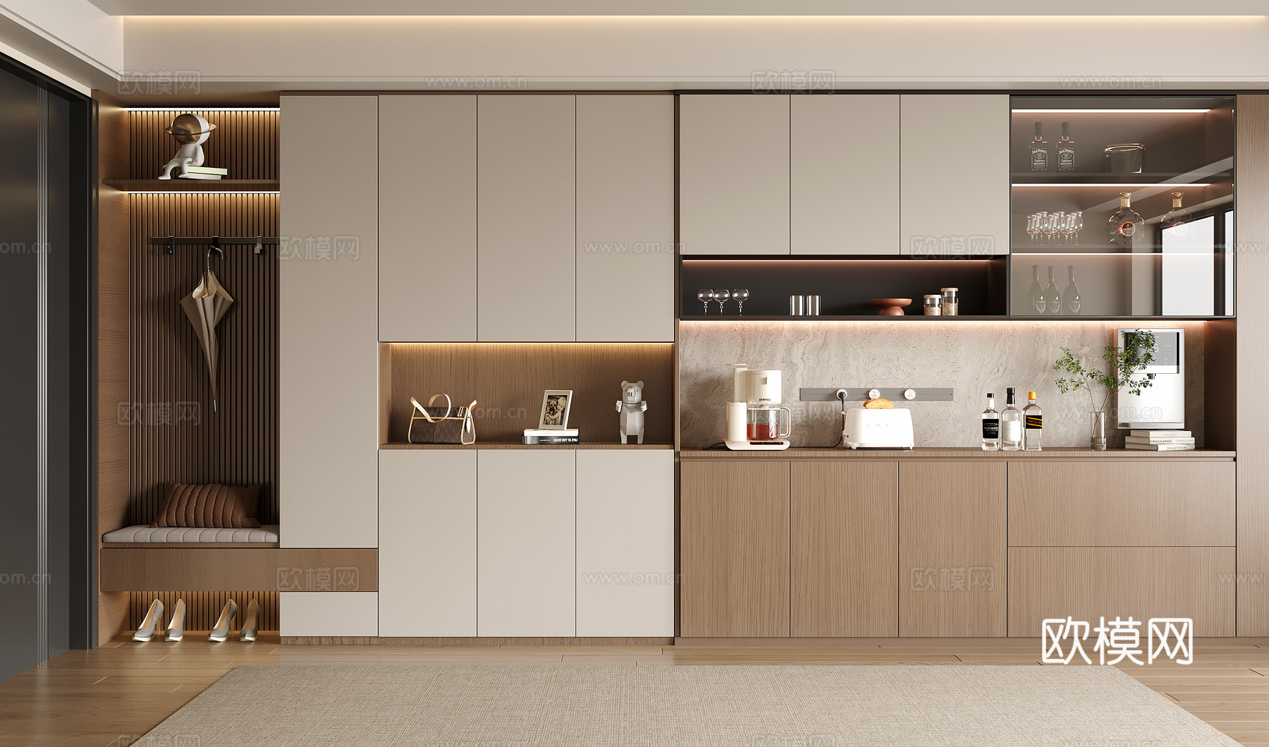 现代入户鞋柜酒柜一体柜 餐边柜 鞋柜 装饰柜su模型