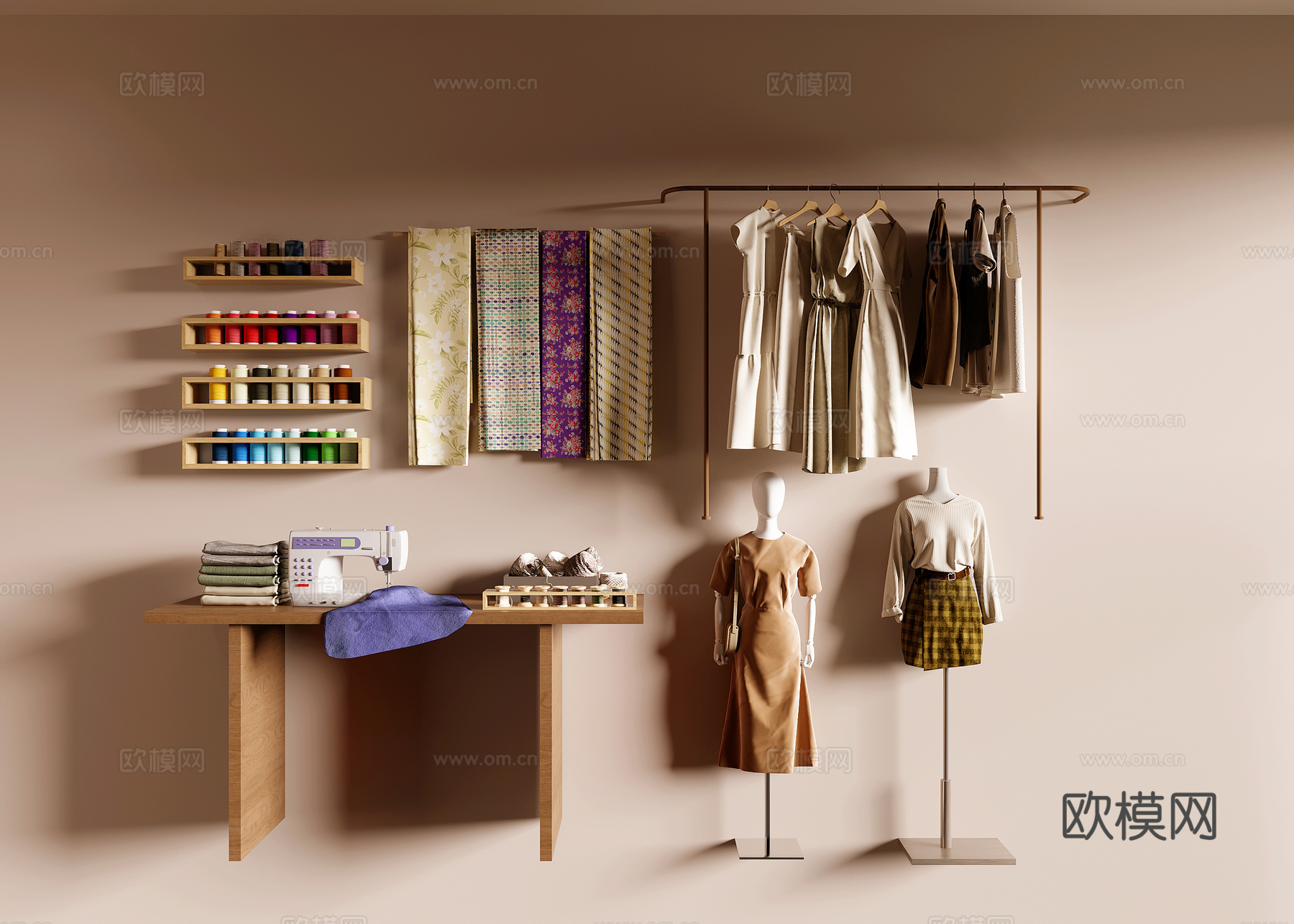 缝纫机  衣服  布su模型下载（渲染图1）