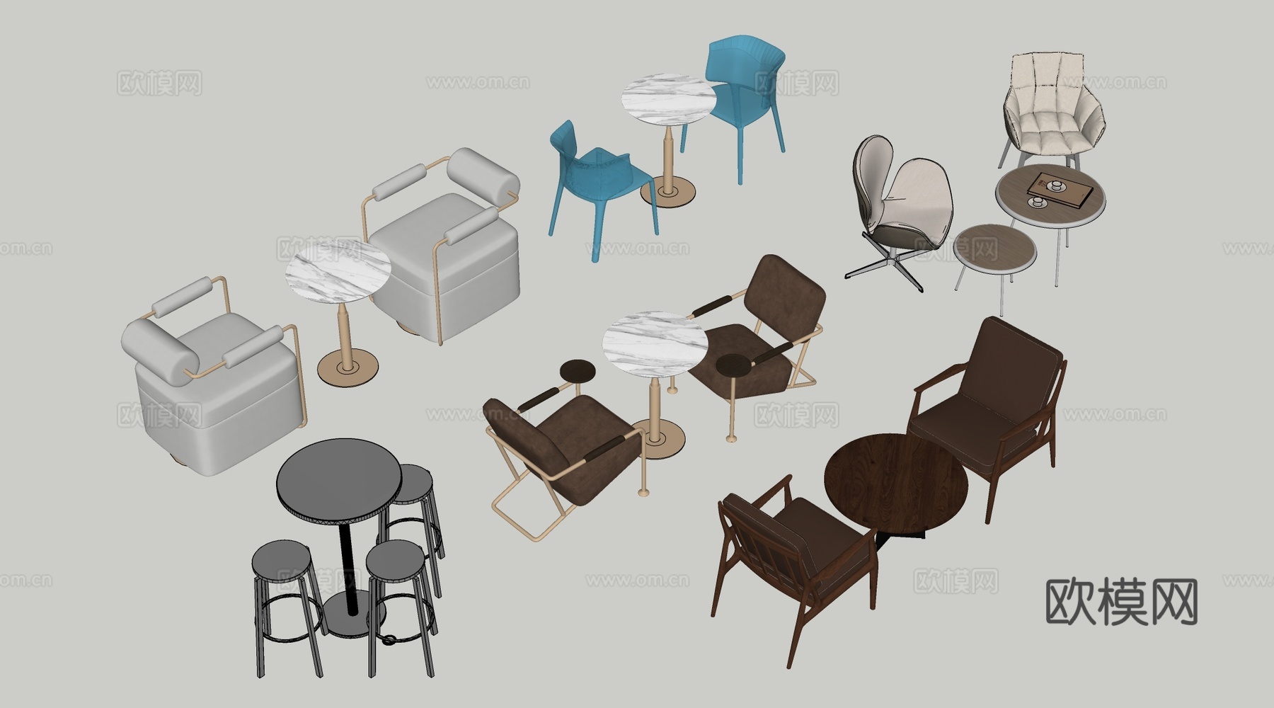 现代咖啡厅桌椅 奶茶店桌椅 餐饮桌椅su模型