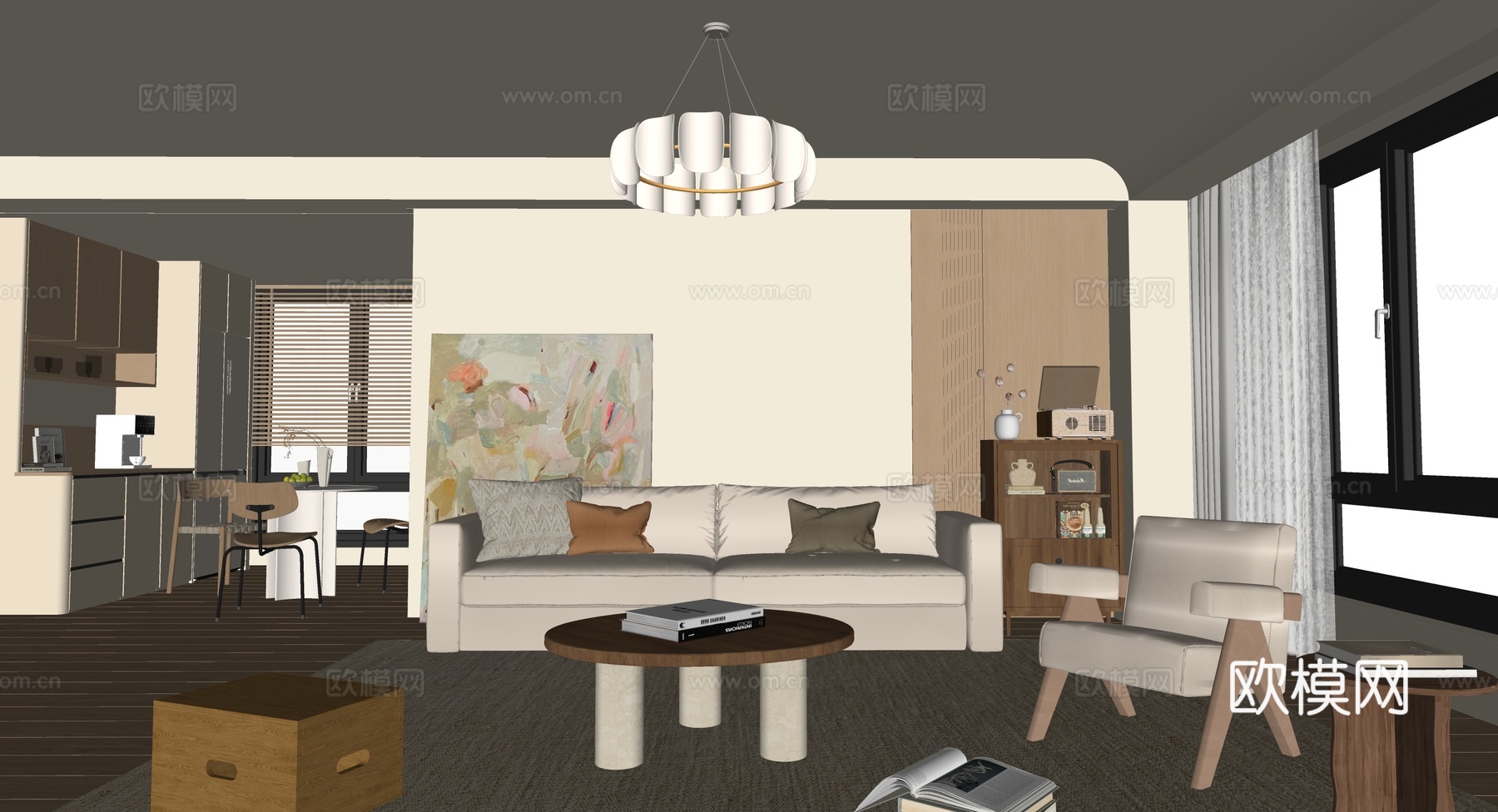 侘寂风客餐厅su模型下载（渲染图2）