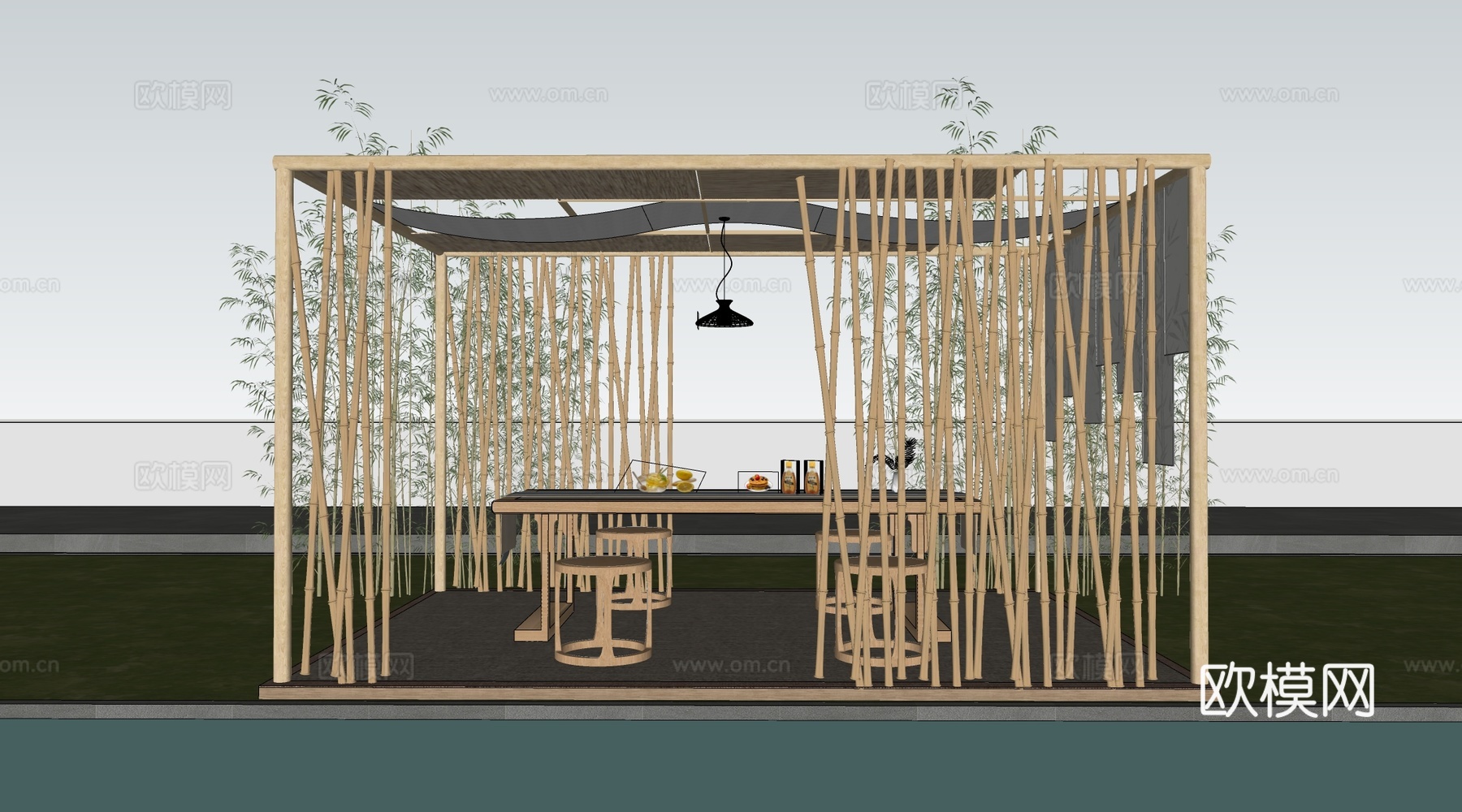 现代竹亭 庭院凉亭 景观亭 休息亭su模型