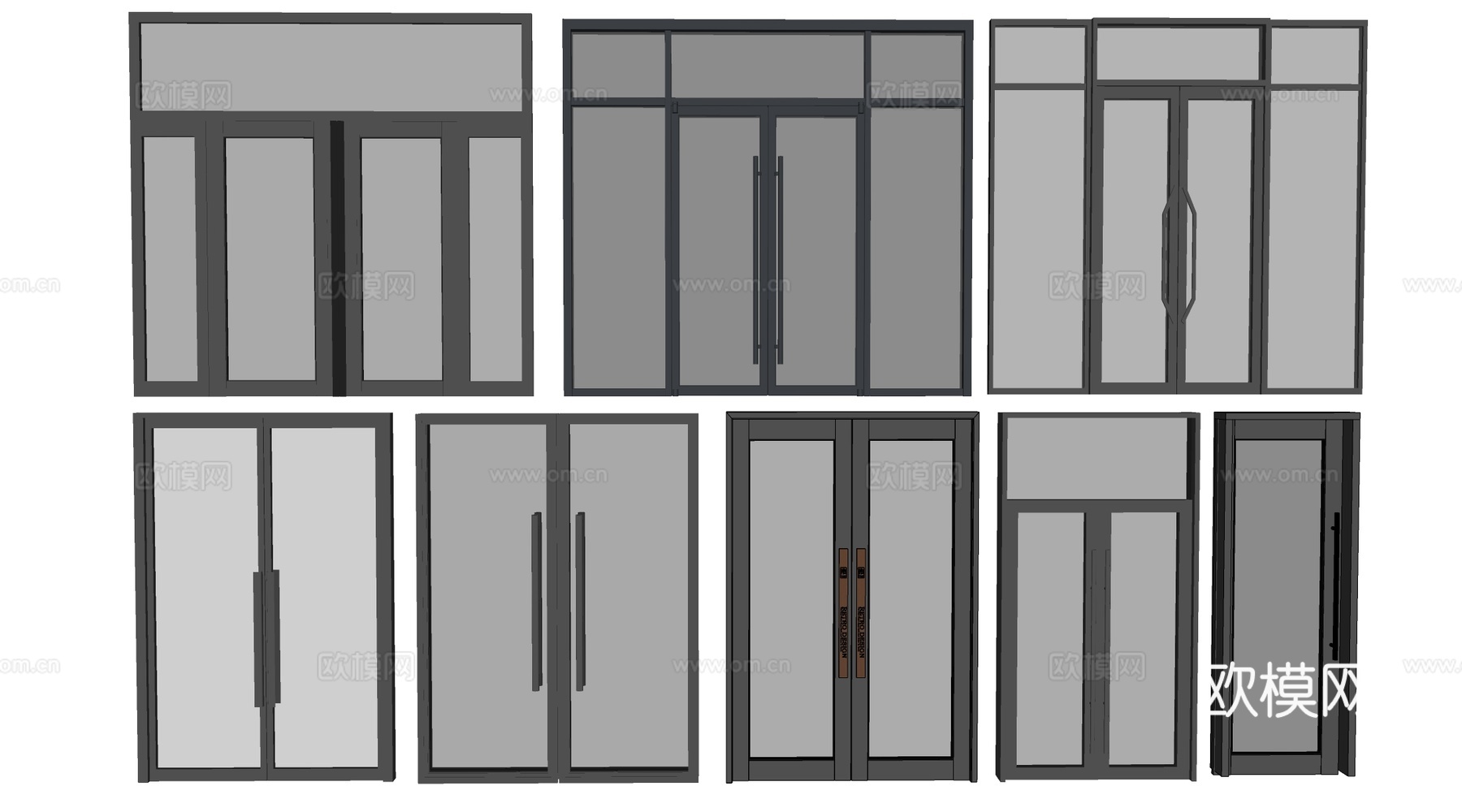 现代商铺玻璃门 玻璃双开门 商业街玻璃门 入口玻璃门su模型