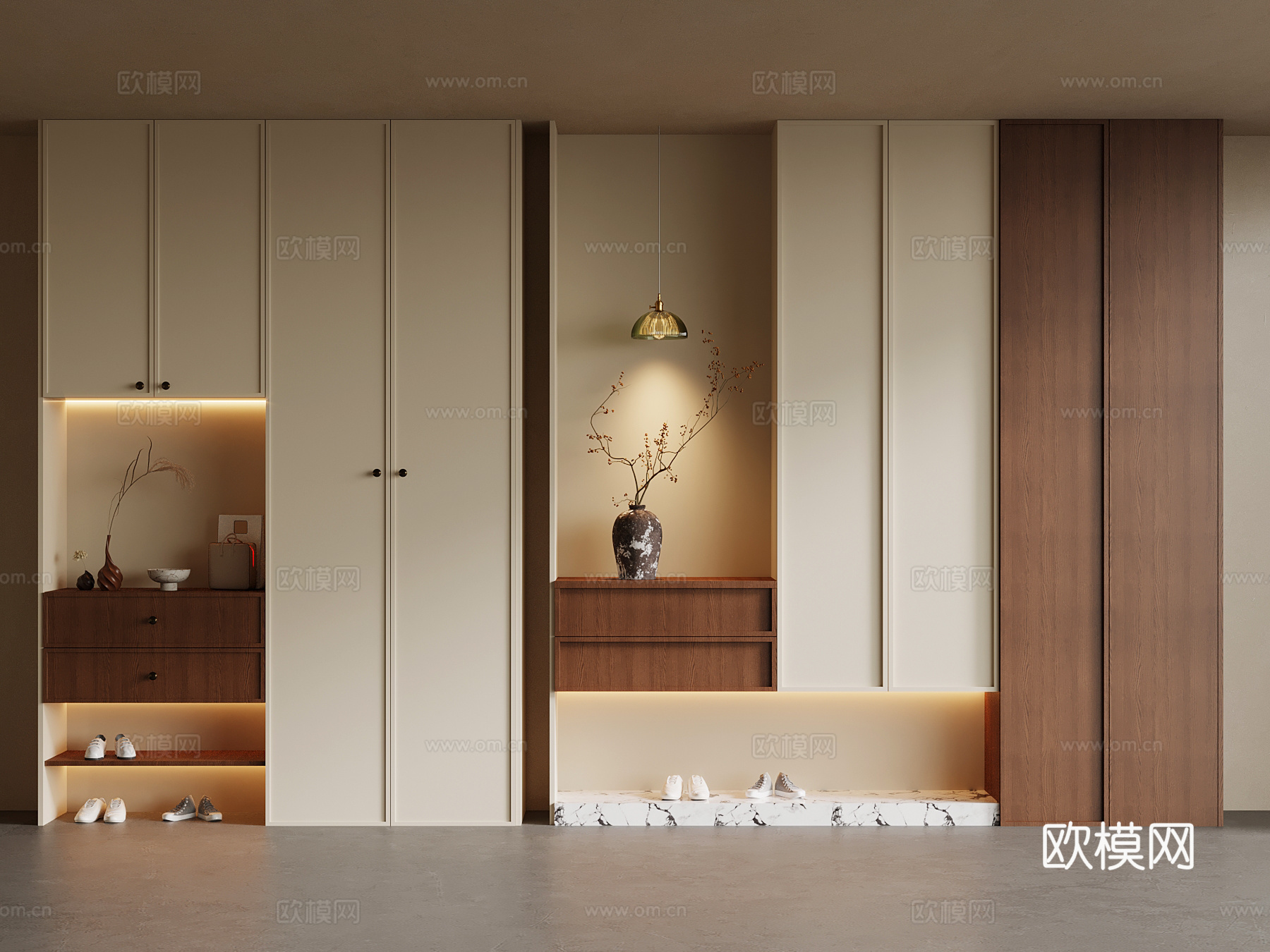 中古风入户玄关鞋柜su模型