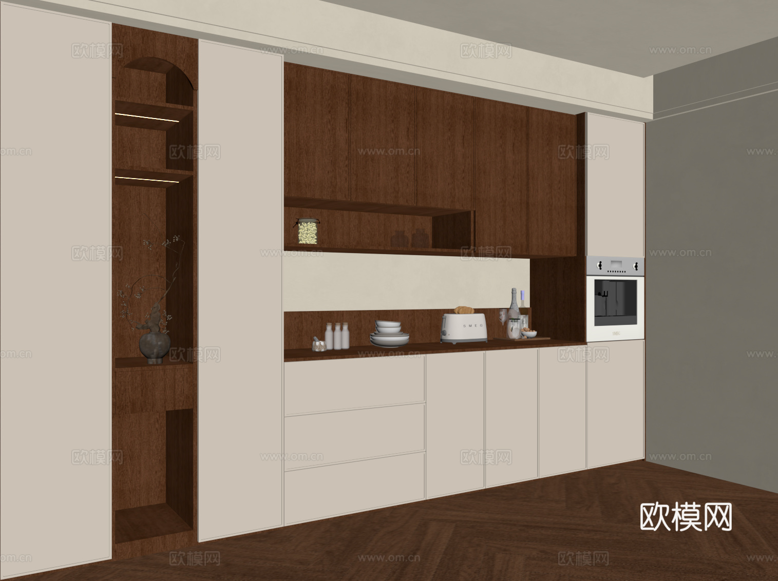 中古风酒柜 餐边柜su模型