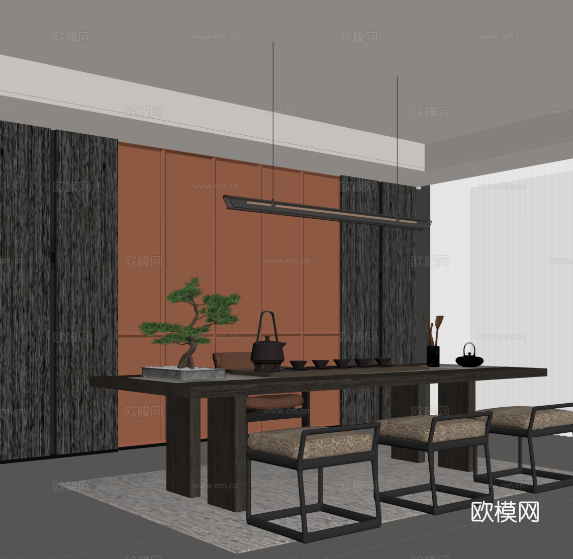 现代茶室 茶桌椅su模型