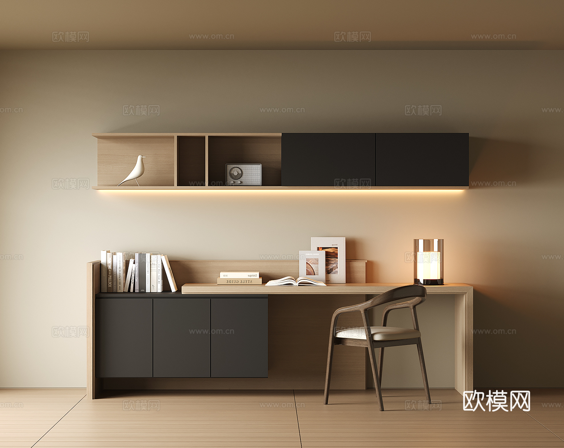 现代书桌一体柜su模型