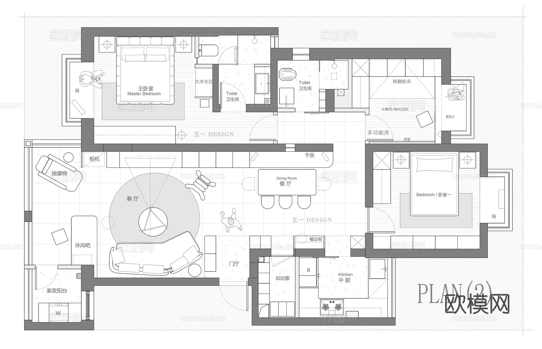 110㎡两版CAD方案cad施工图下载（渲染图1）