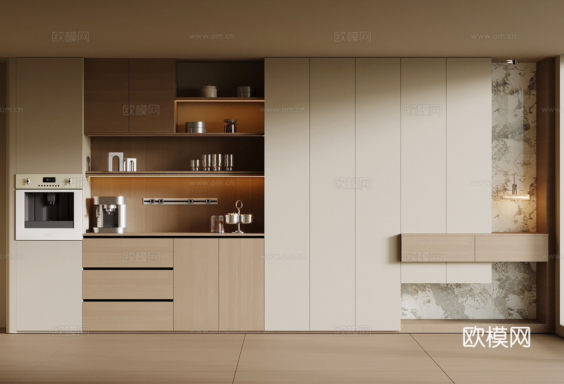 现代酒柜 鞋柜一体3d模型下载