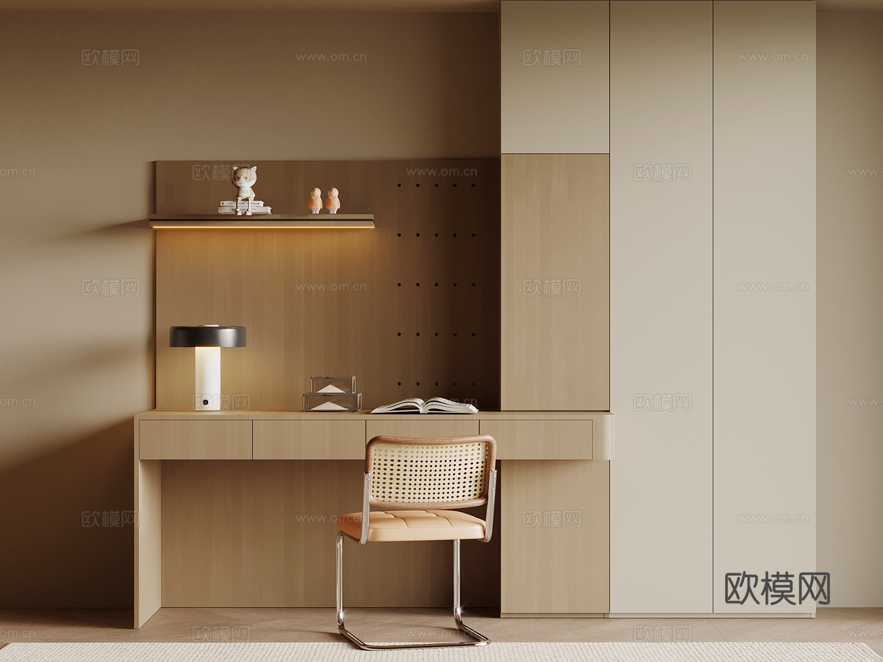 现代书桌椅 书柜3d模型下载