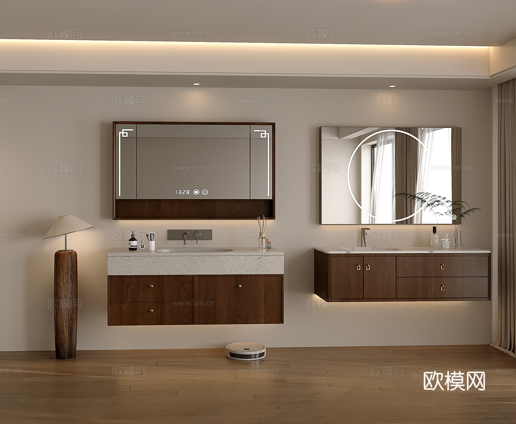 新中式浴室柜 镜柜 木饰面浴室柜 台盆柜 成品浴室柜3d模型下载