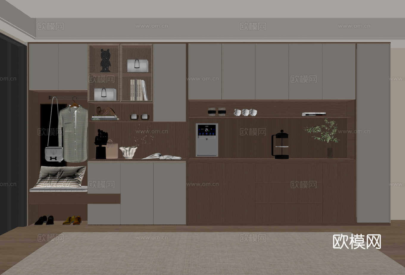 现代入户鞋柜酒柜一体柜 餐边柜 鞋柜 装饰柜su模型下载（渲染图1）