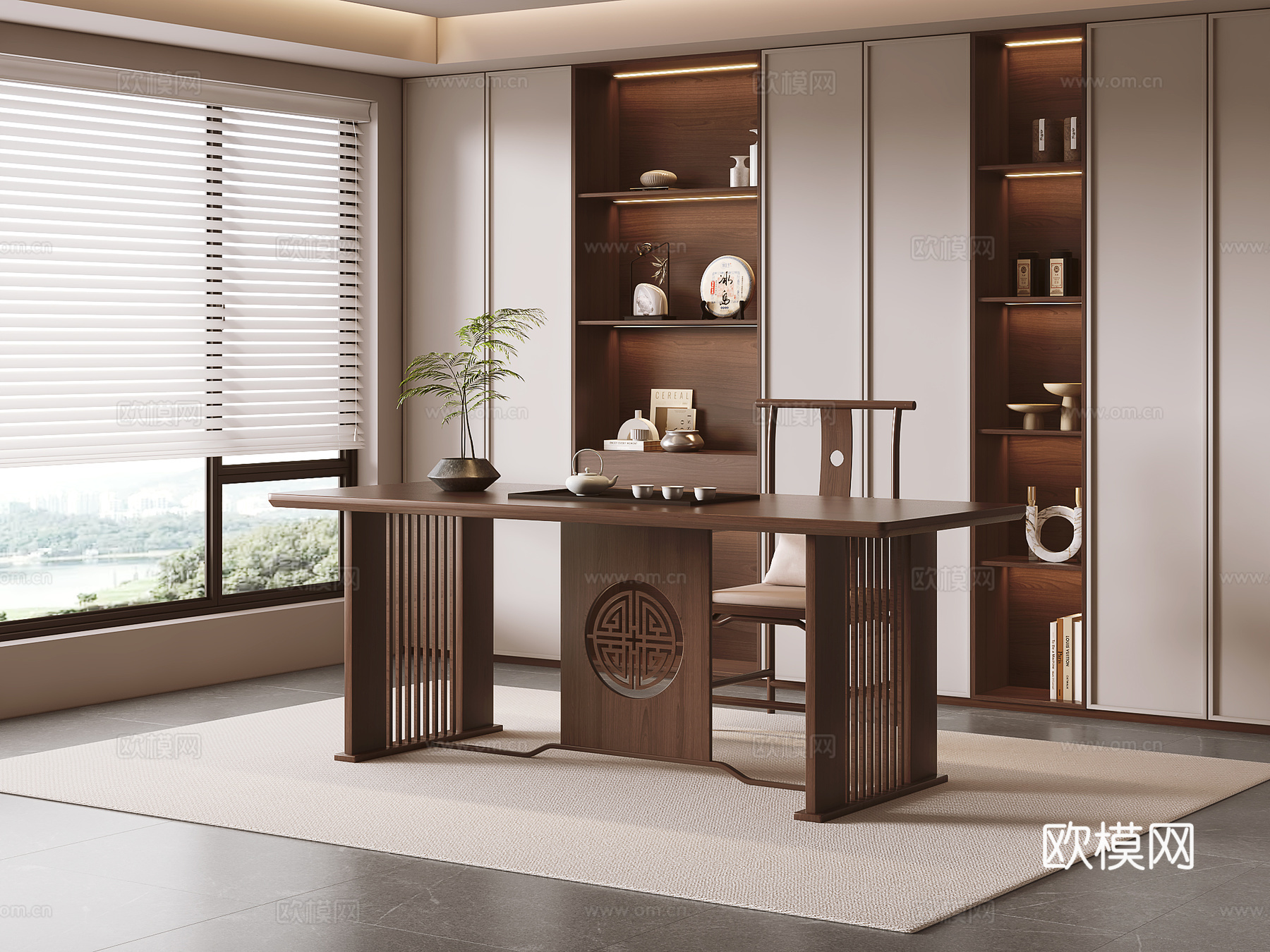 新中式茶室 茶桌椅3d模型下载