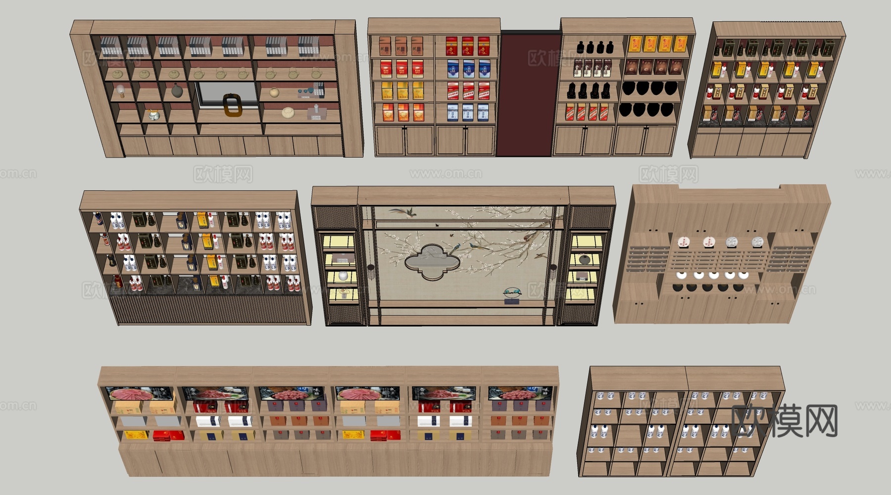 现代货架 货柜 文创展架 烟酒展示架su模型