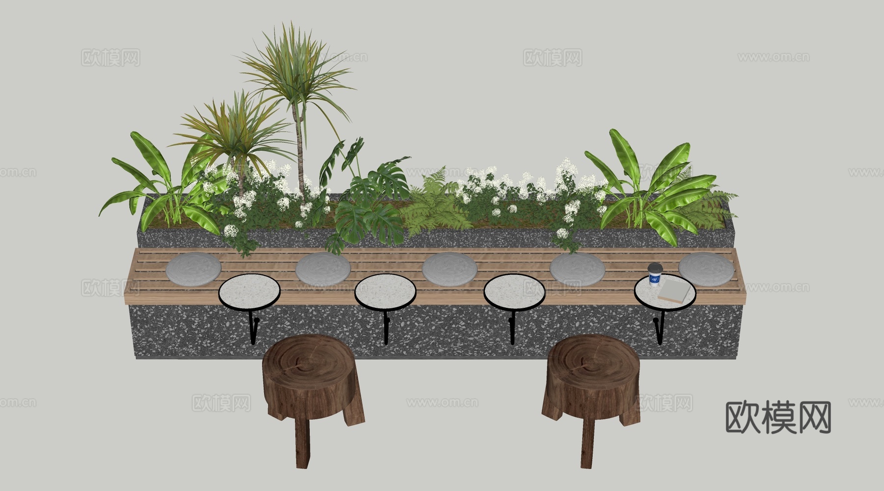 现代咖啡厅桌椅 花池池座椅 奶茶店桌椅su模型