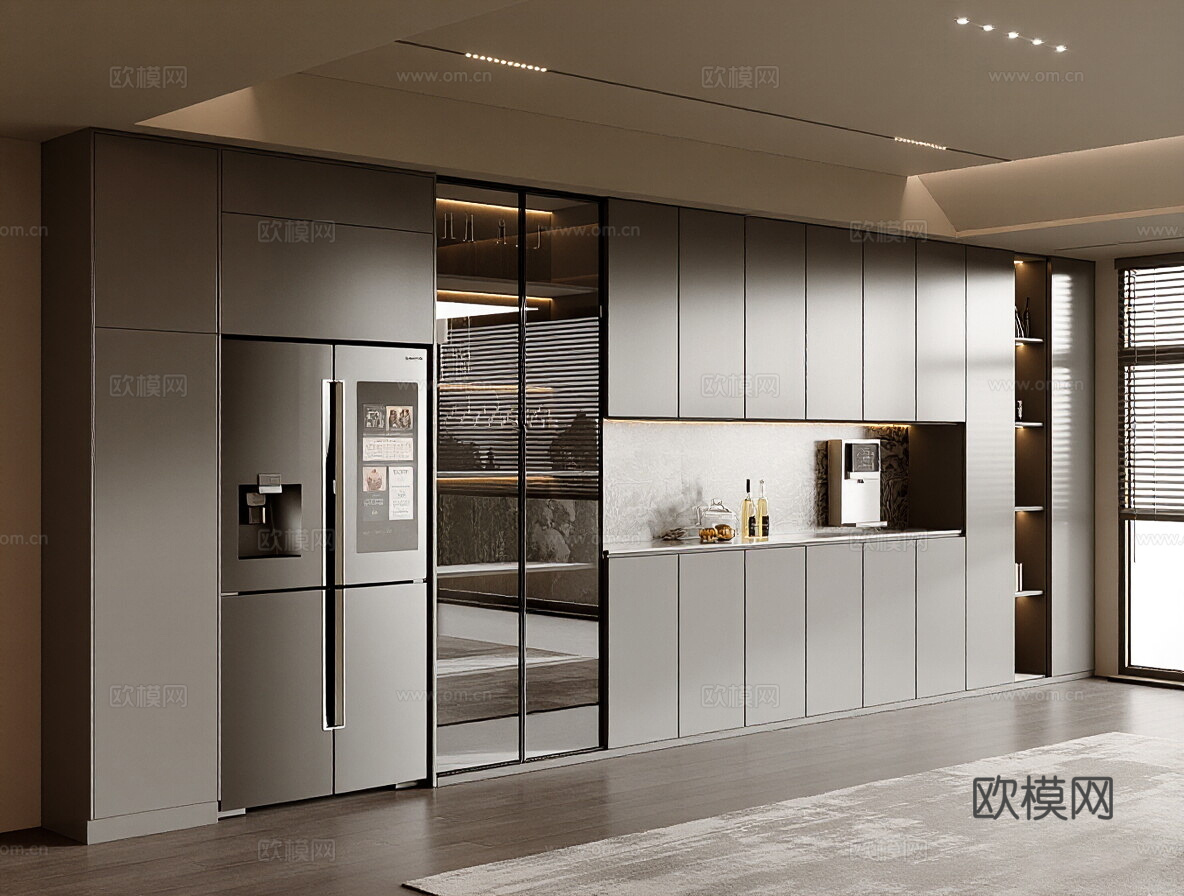 现代意式餐边柜 餐厅餐边柜 酒柜餐边柜 玻璃餐边柜 茶水餐边3d模型