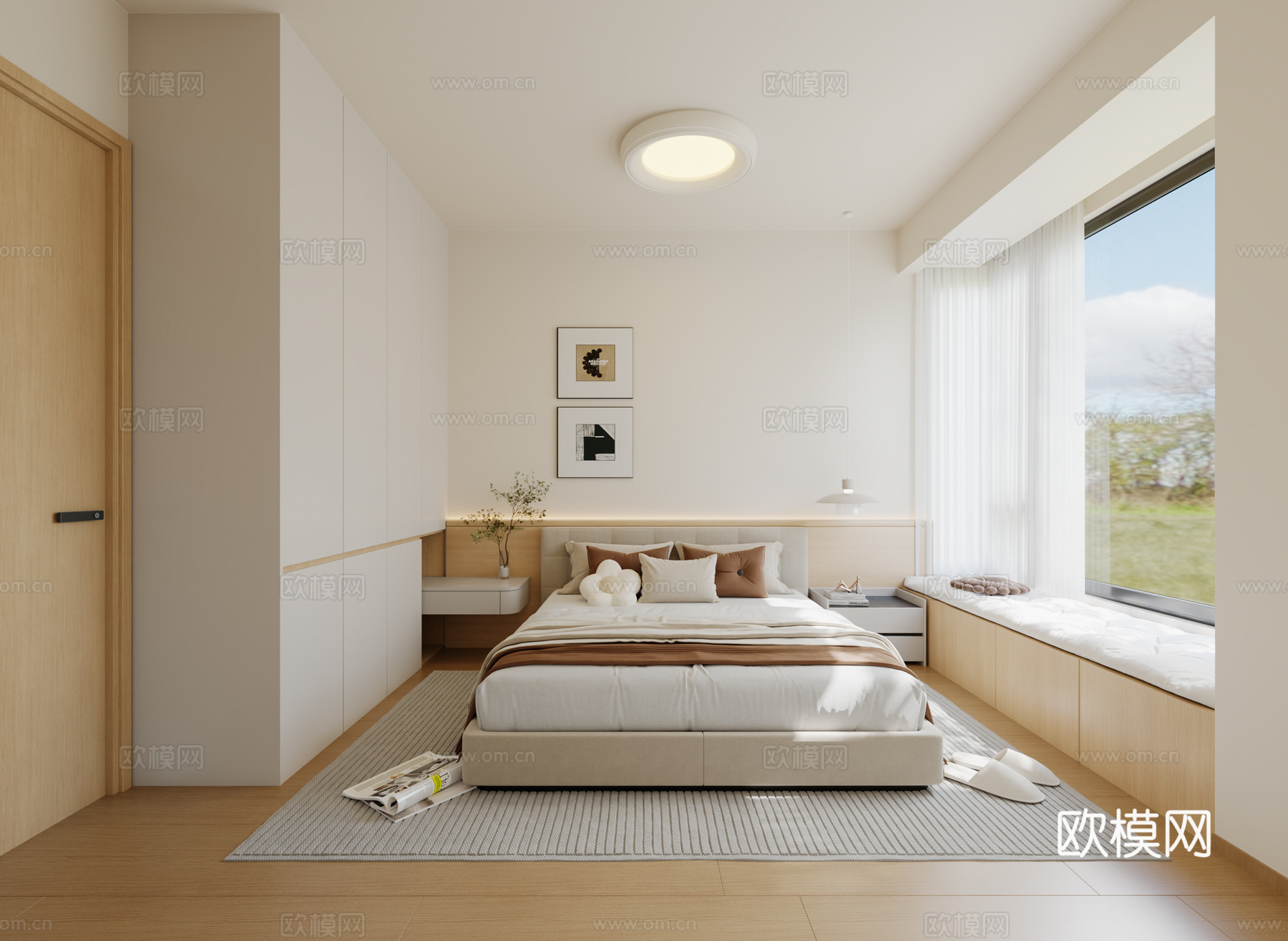 原木风长辈老人房 现代老人房 现代原木卧室 奶油原木卧室3d模型