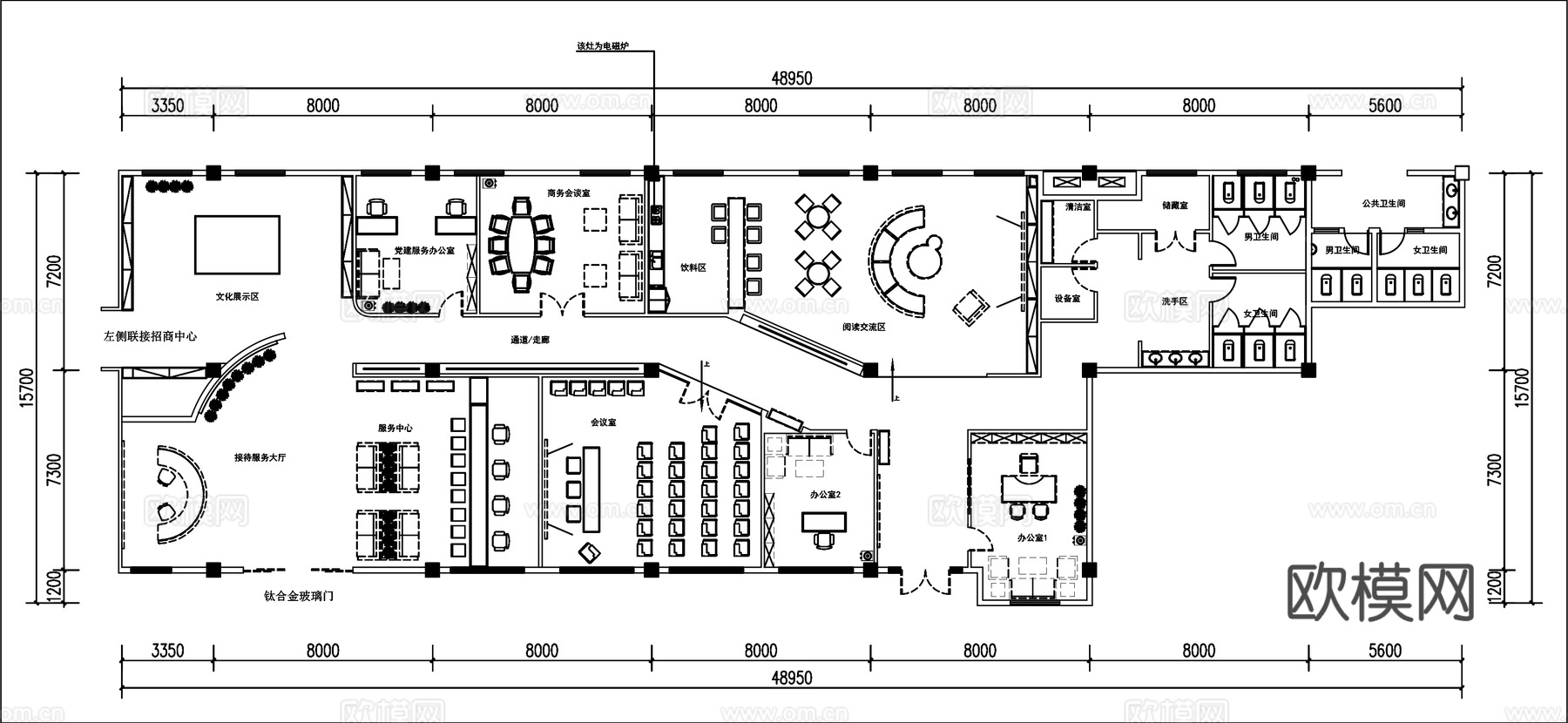 活动中心平面图cad施工图下载