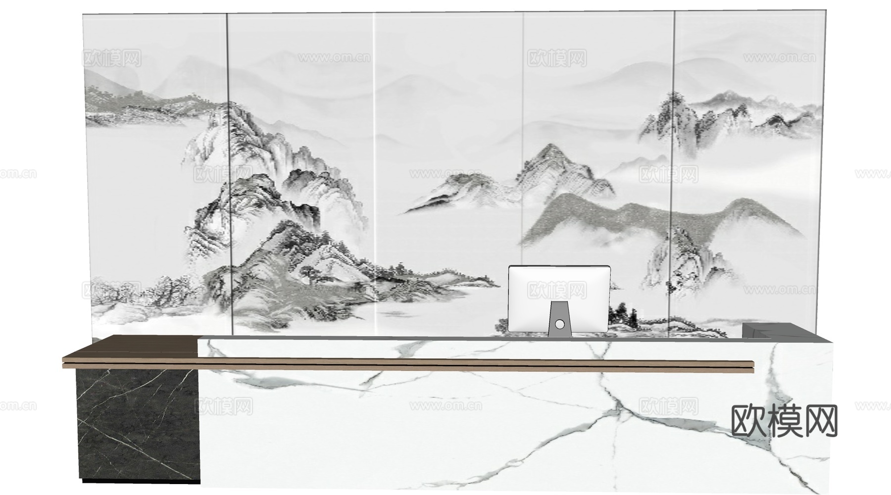 现代公司前台 服务台 接待台su模型