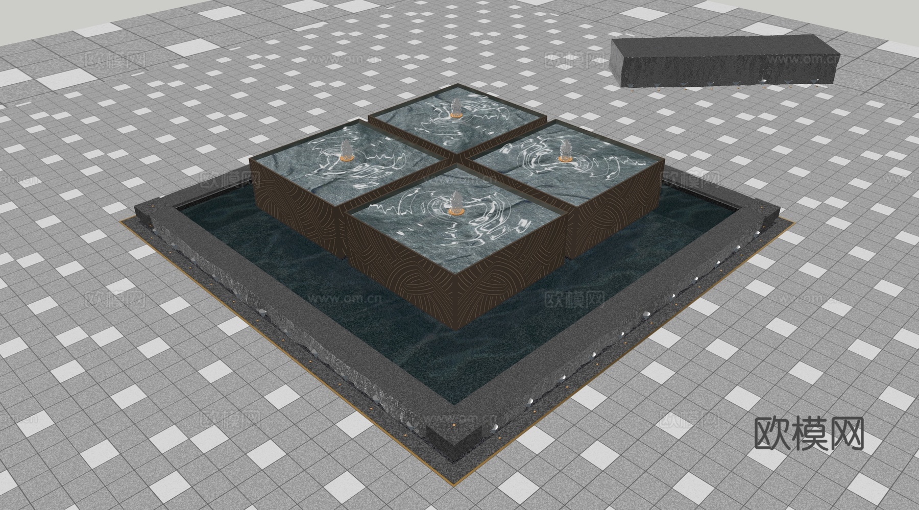 现代水景 水景小品 景观小品 置石跌水喷泉su模型下载（渲染图2）