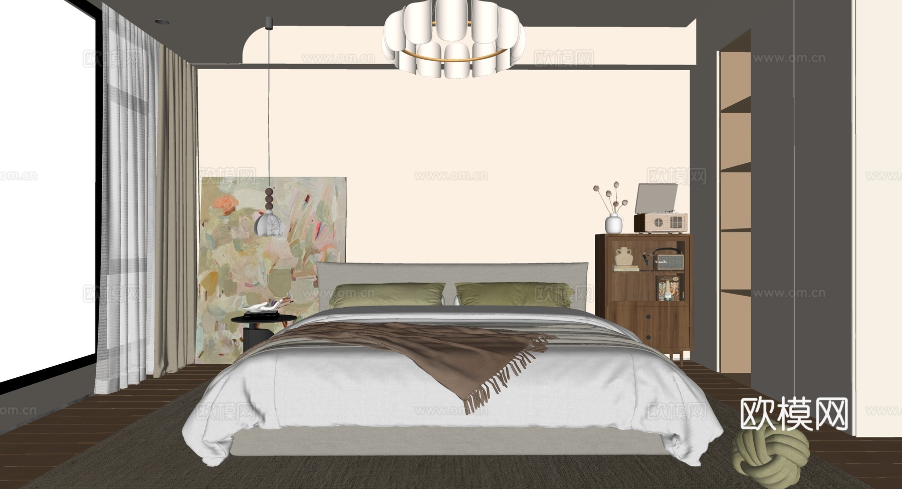 侘寂风卧室su模型下载（渲染图2）