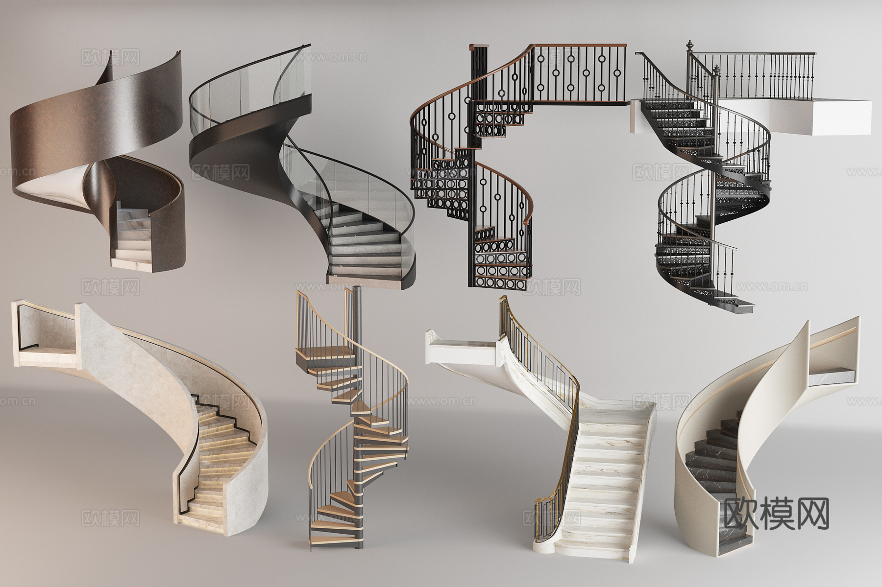 现代旋转楼梯组合3d模型下载
